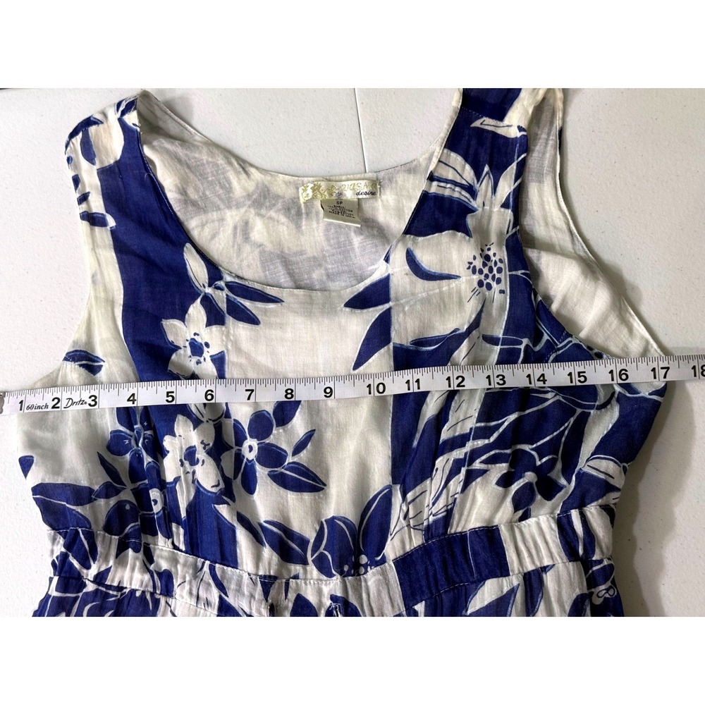 Vanya Desire Blue White Floral Cotton Maxi Dress Women SP Tiered Boho Sleeveless - Picture 5 of 8